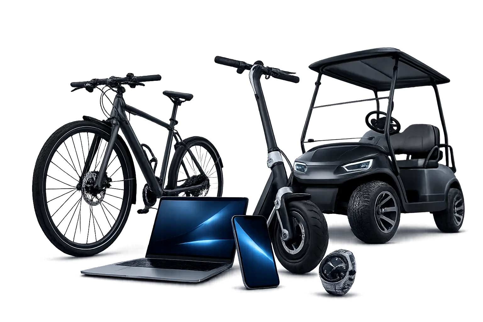 Vélo, laptop, cellulaire, montre, voiturette de golf et autres biens